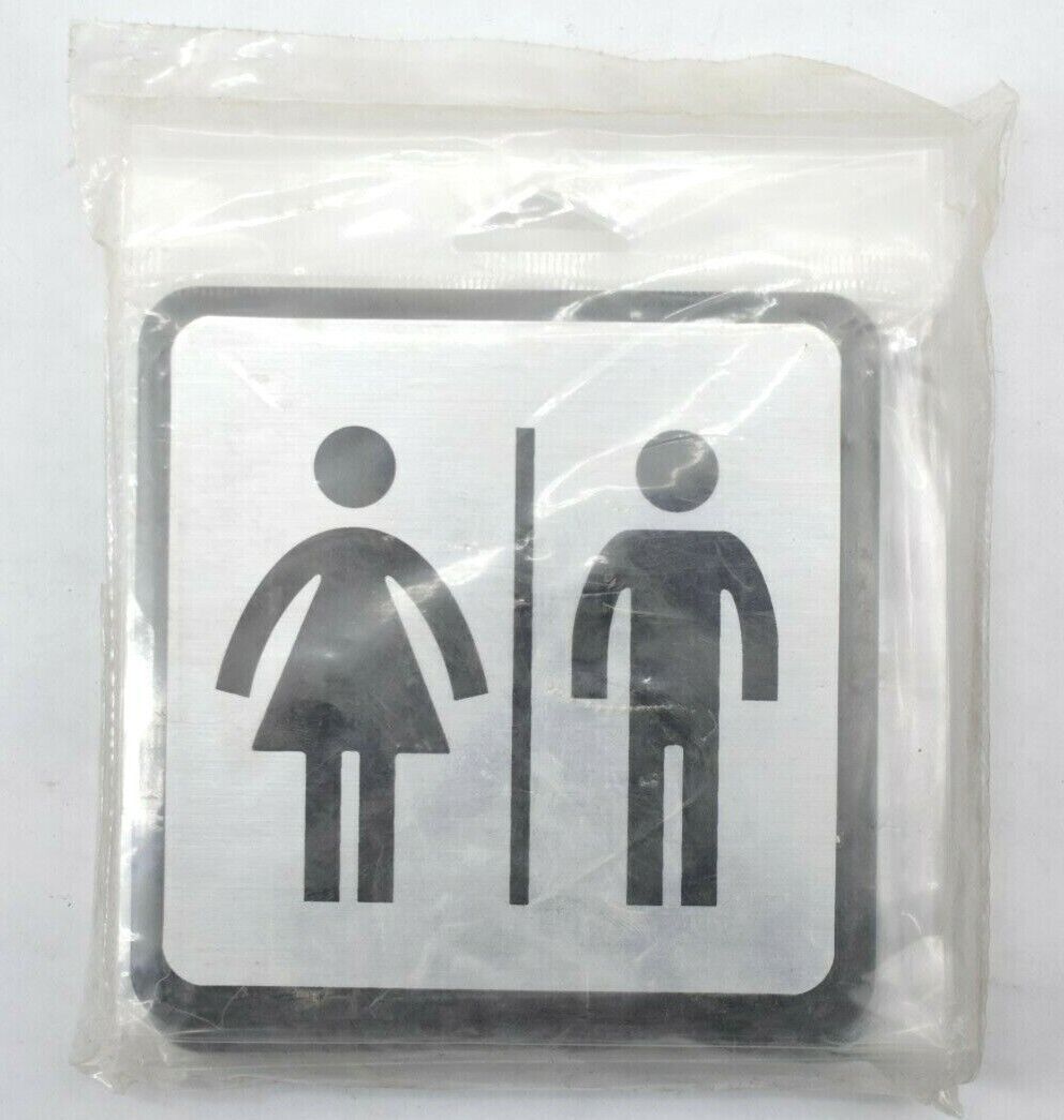 Hy-Ko Silver Informational Sign 4-1/2&Prime; x 4-1/2&Prime; Restroom Symbol 5 Pack Plastic