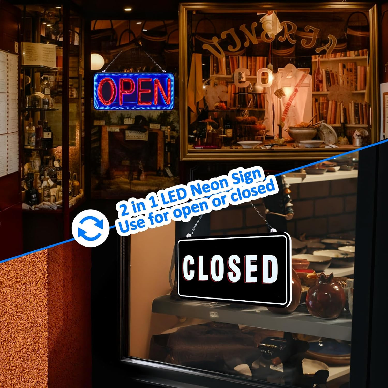 Dimmable 3D LED Open Sign – Double-Sided Infinity Mirror for Business Decor