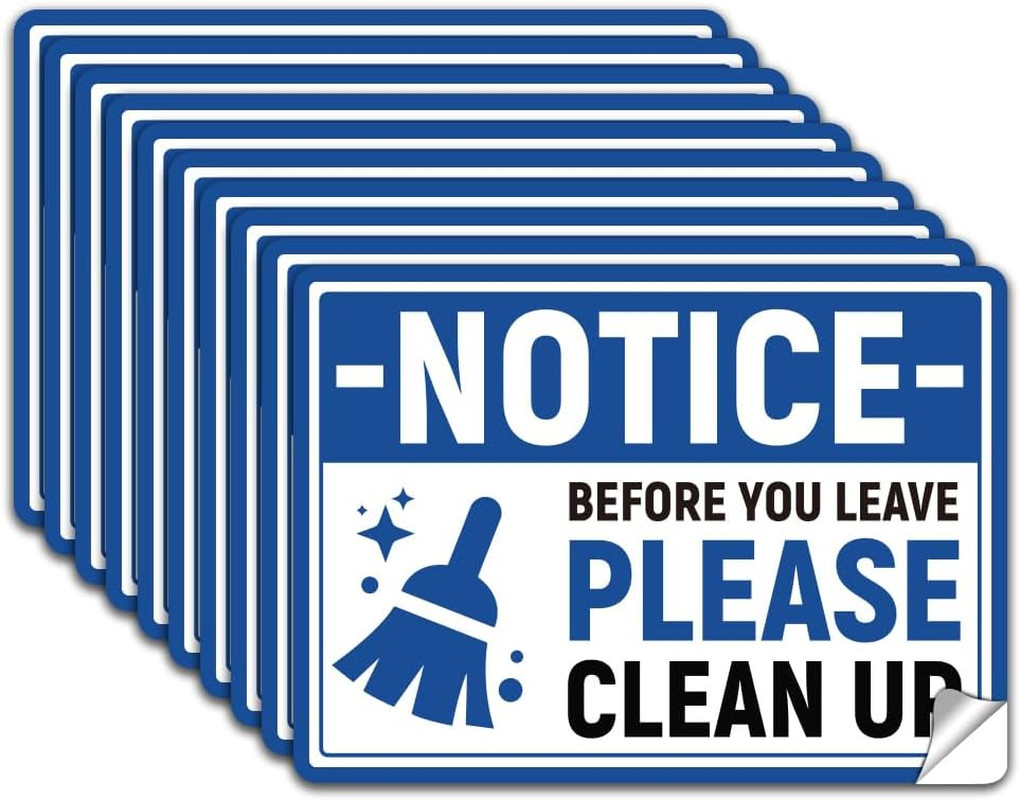10Pcs before You Leave Please Clean up Sign Sticker, PVC Waterproof Please Clean