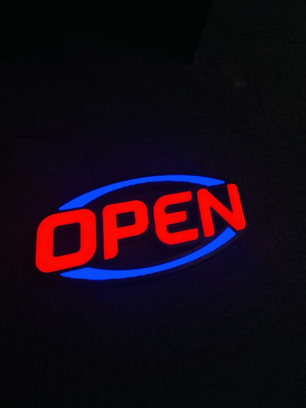 LED Illuminated Red Blue Black &lsquo;OPEN&rsquo; Hanging Business Illuminated Sign