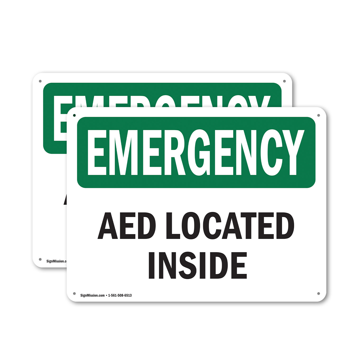 (2 Pack) AED Located Inside OSHA Emergency Sign Decal Metal Plastic