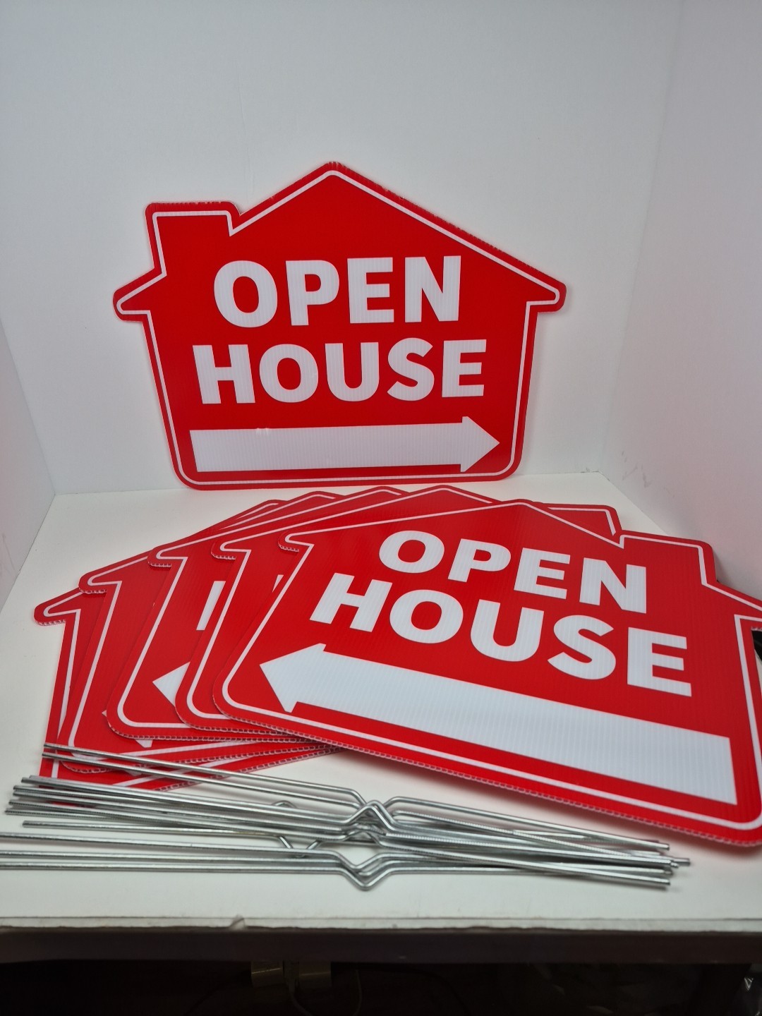 Open House Signs 6 Pack 16&Prime; x 12&Prime; Double-Sided Yard Signs With Metal Stakes New