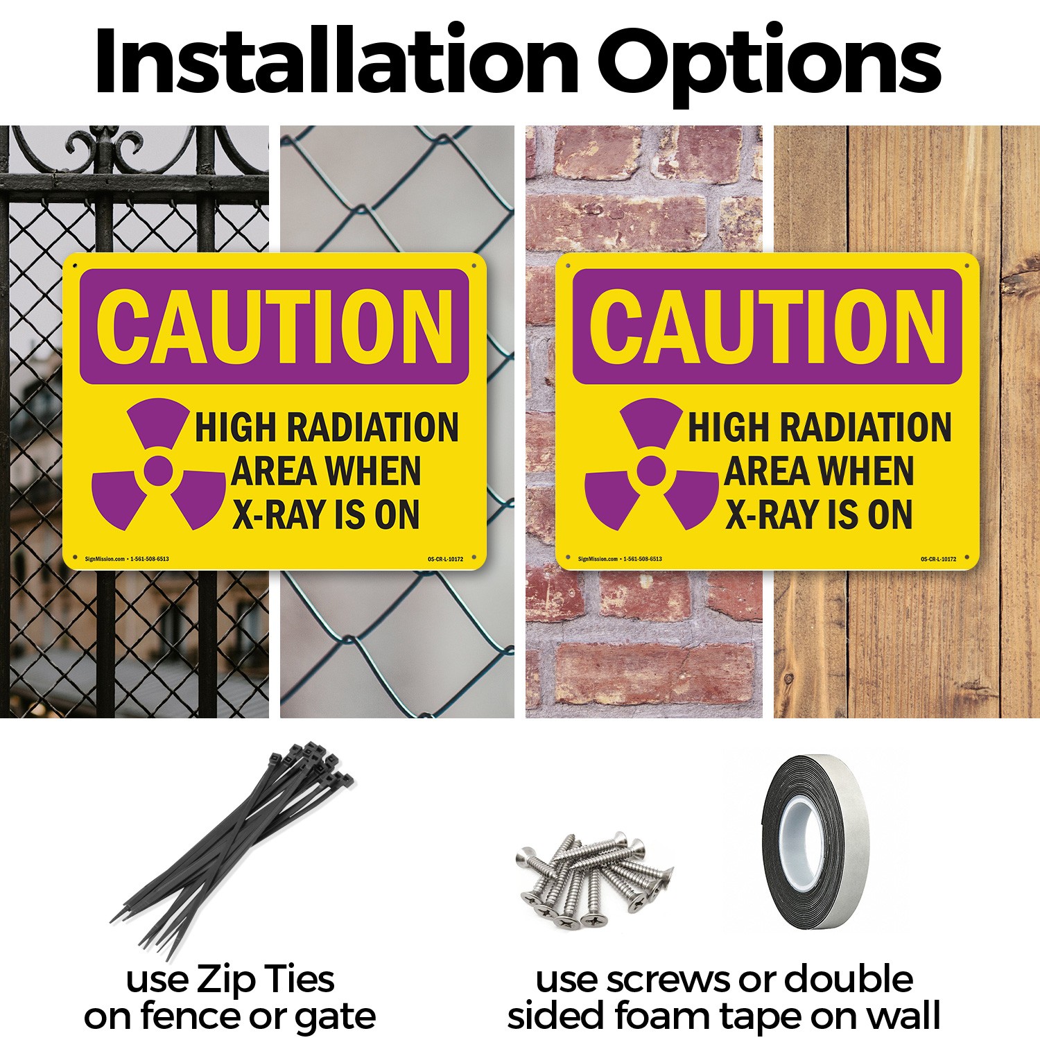 High Radiation Area X OSHA Caution Radiation Sign Metal, Decal – 5 or 10 Pack