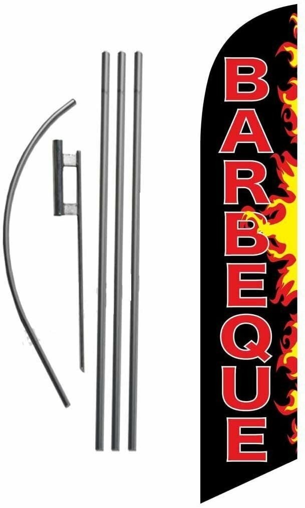 Barbeque BBQ Flames Feather Banner Swooper Flag Sign with Flag Pole and…
