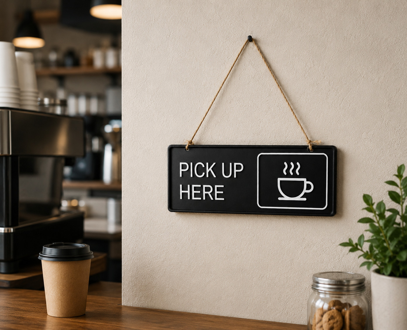 COMBO! « Order Here » & « Pick Up Here » Dual Sign Set – Minimalist Coffee Shop