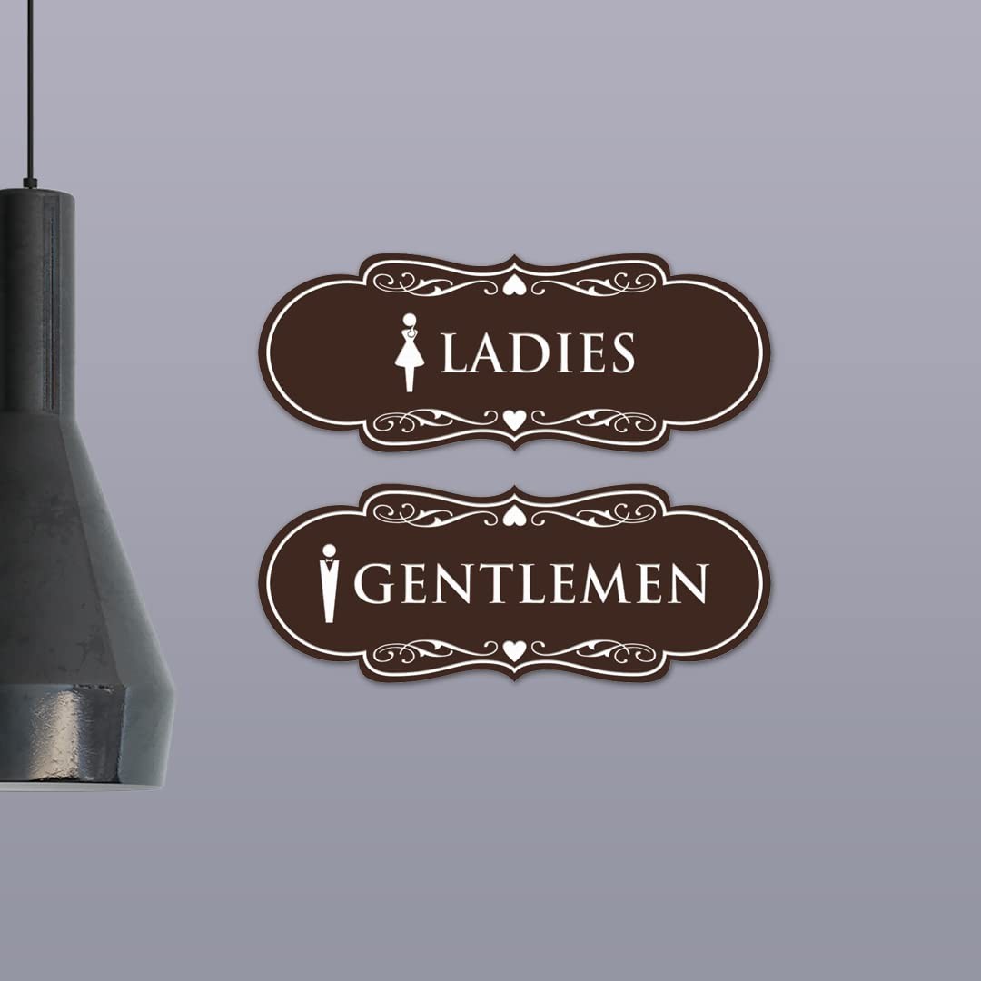 Large Black Gold &lsquo;Ladies and Gentlemen&rsquo; Figurines Restroom Signs 1-Pack