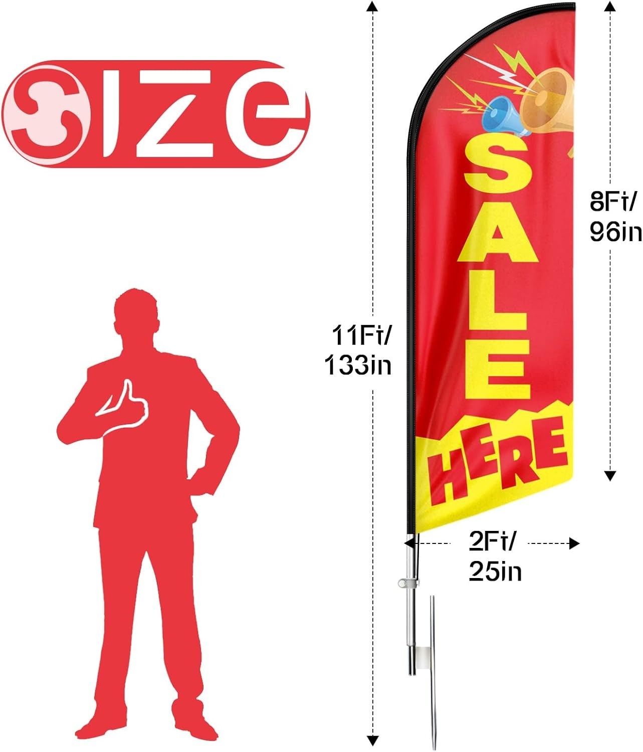Windless 11ft Sale Here Feather Flag with Flagpole – Attract Customers Instantly