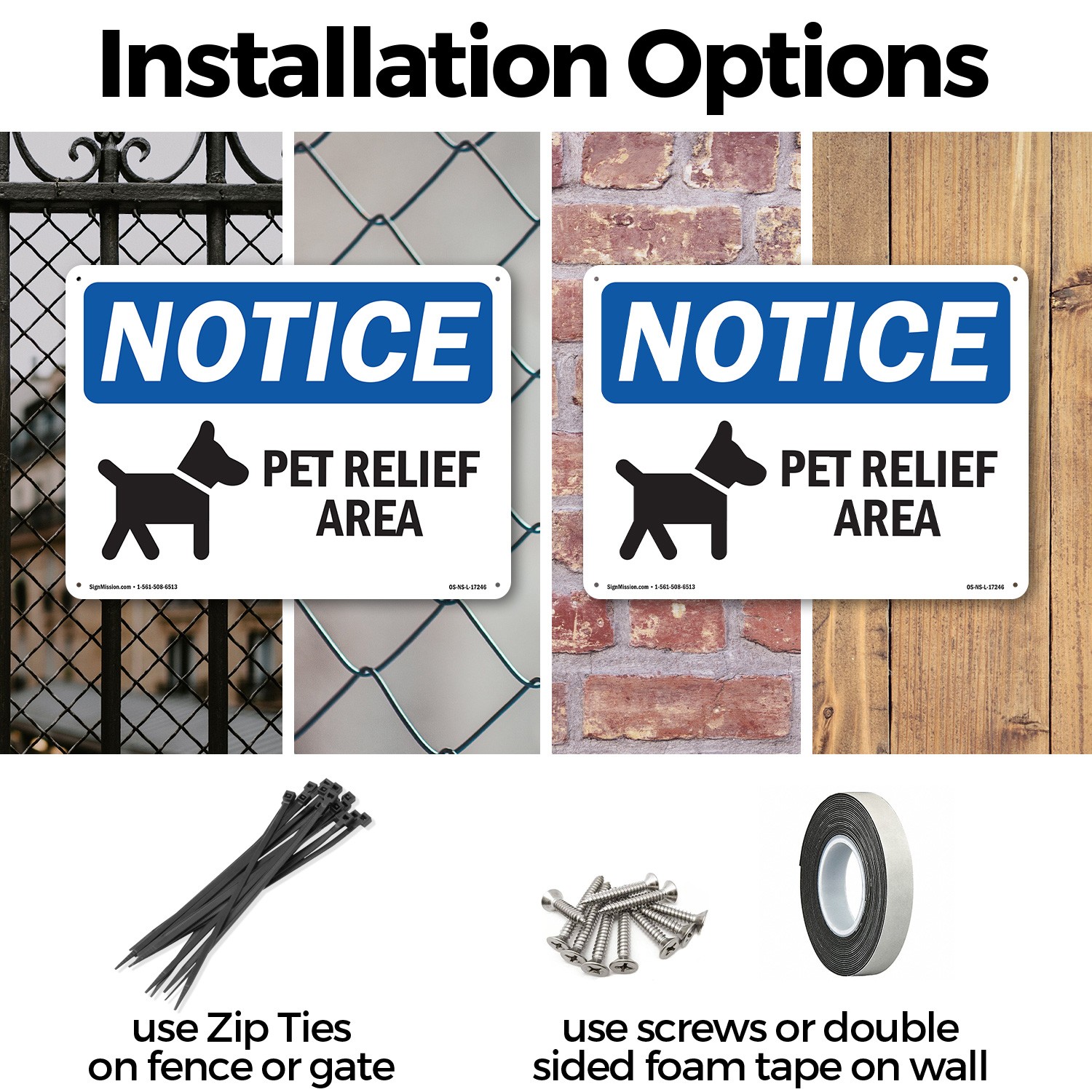 Pet Relief Area OSHA Notice Sign Metal, Plastic, Or Decal – 5 or 10 Pack