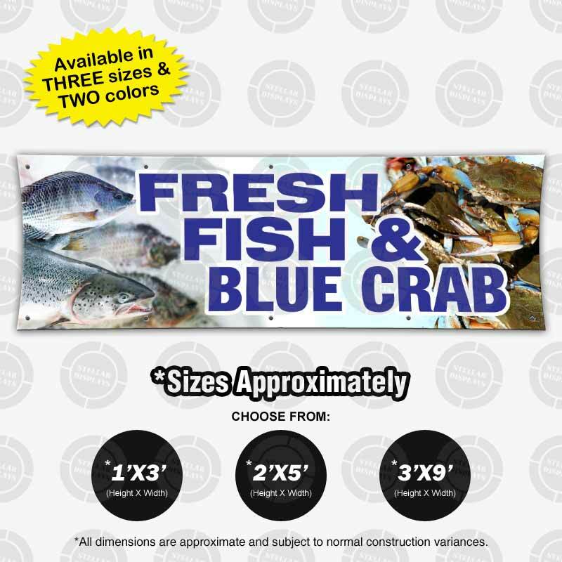 FRESH FISH BLUE Crab Banner Food Market Restaurant Open Sign Shop Display Vinyl
