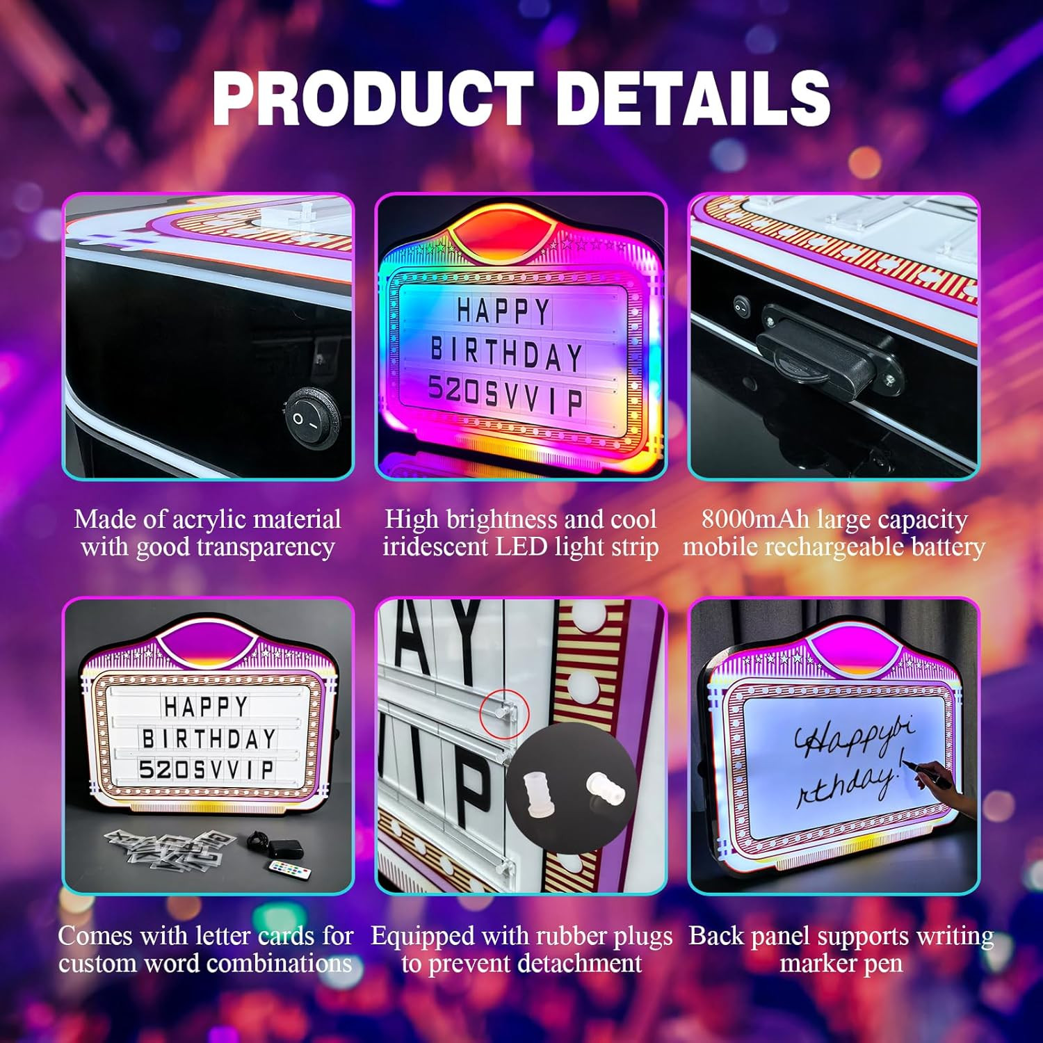 LED Bottle Service Sign – Handheld Acrylic with Interchangeable Letters & Number