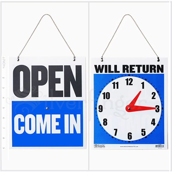 • OPEN CLOSED Sign / WILL RETURN • CLOCK : Business Hours —Hanging 2-Sided 9×7½ »