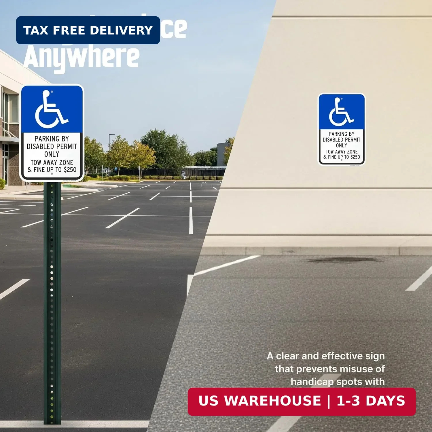 SmartSign Basics 18 x 12 inch « Parking By Disabled Permit, Tow-Away Zone » Handic