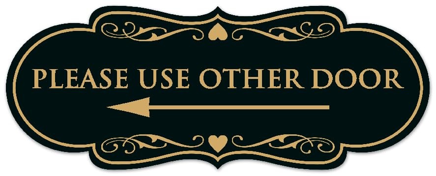 Small Designer Please Use Other Door Left Arrow Sign Black Gold Plaque