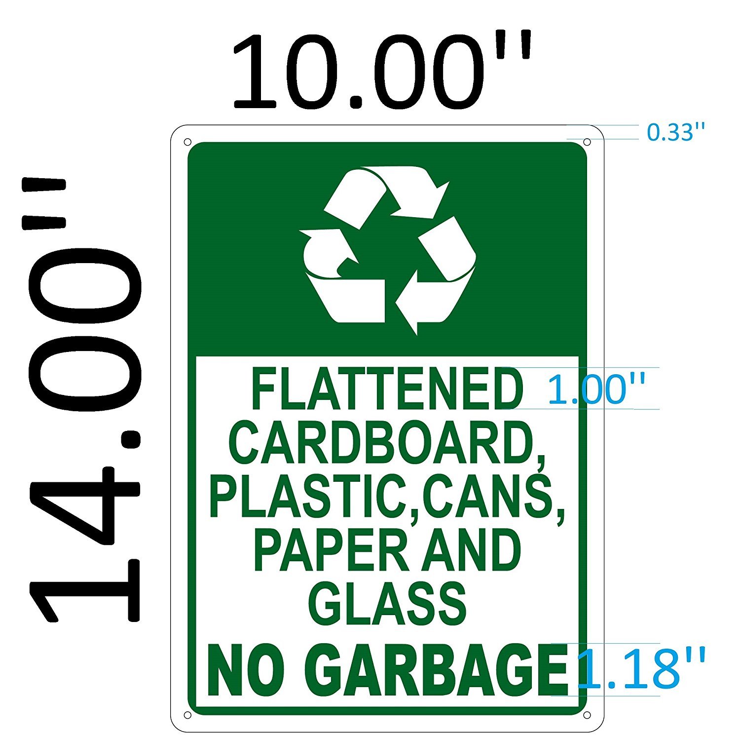 Flattened Cardboard, Plastic, Cans, Paper And Glass SIGN. (10×14 in..REF24-1027