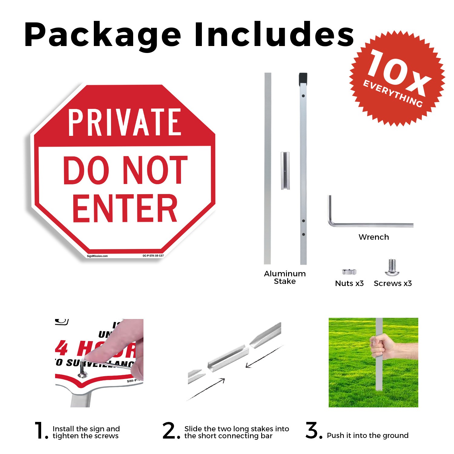 Private Do Not Enter Octagon Sign With Stake Weather Resistant UV Protected