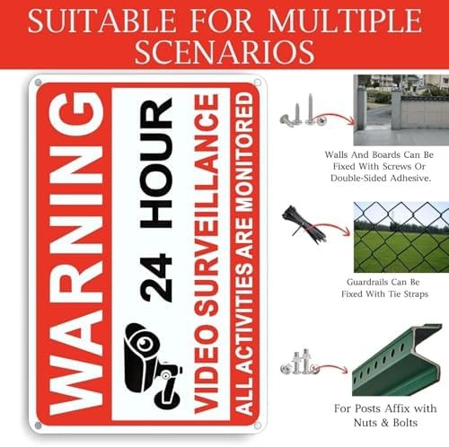 4 Pack Video Surveillance Signs, 24hr Monitoring No Trespassing Camera Sign | 8x