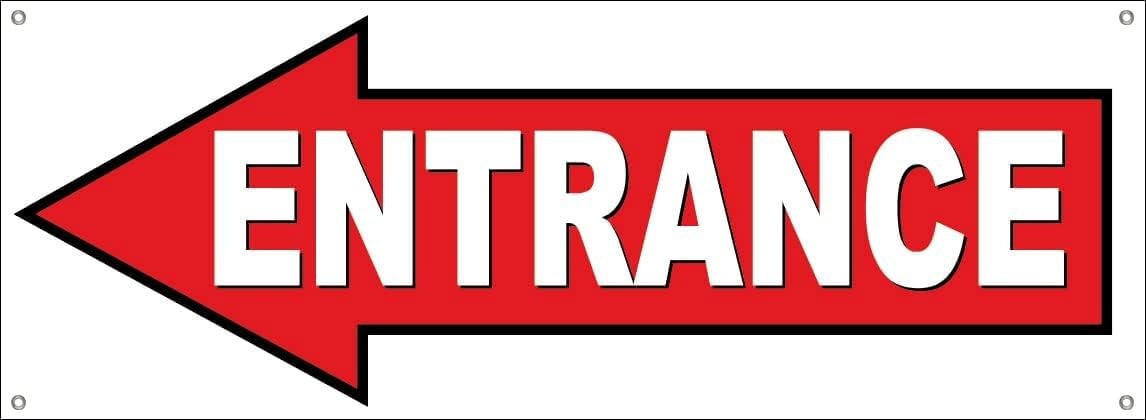 18×48 Inch ENTRANCE Vinyl Banner Sign with Grommets, LEFT Arrow, wrb