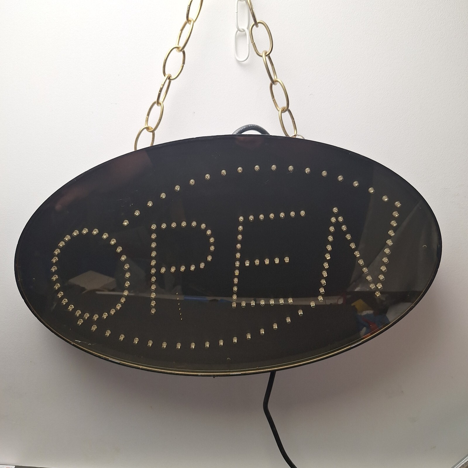Vintage LED Electric Open Sign 21&Prime; x 13&Prime; Oval Shaped With Pull Chain