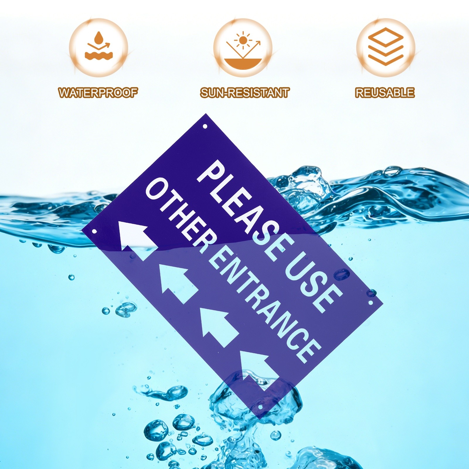 2 Pcs Please Use Other Entrance Sign, Left Arrow, Blue on White