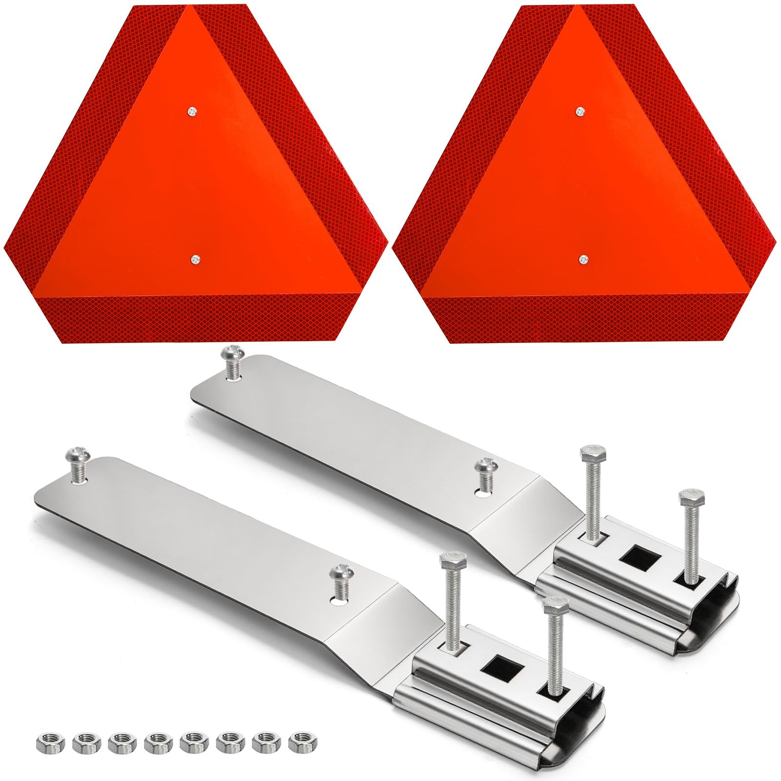 Aluminum Slow Moving Vehicle Triangle Warning Sign with Mounting Bracket 2 Pack