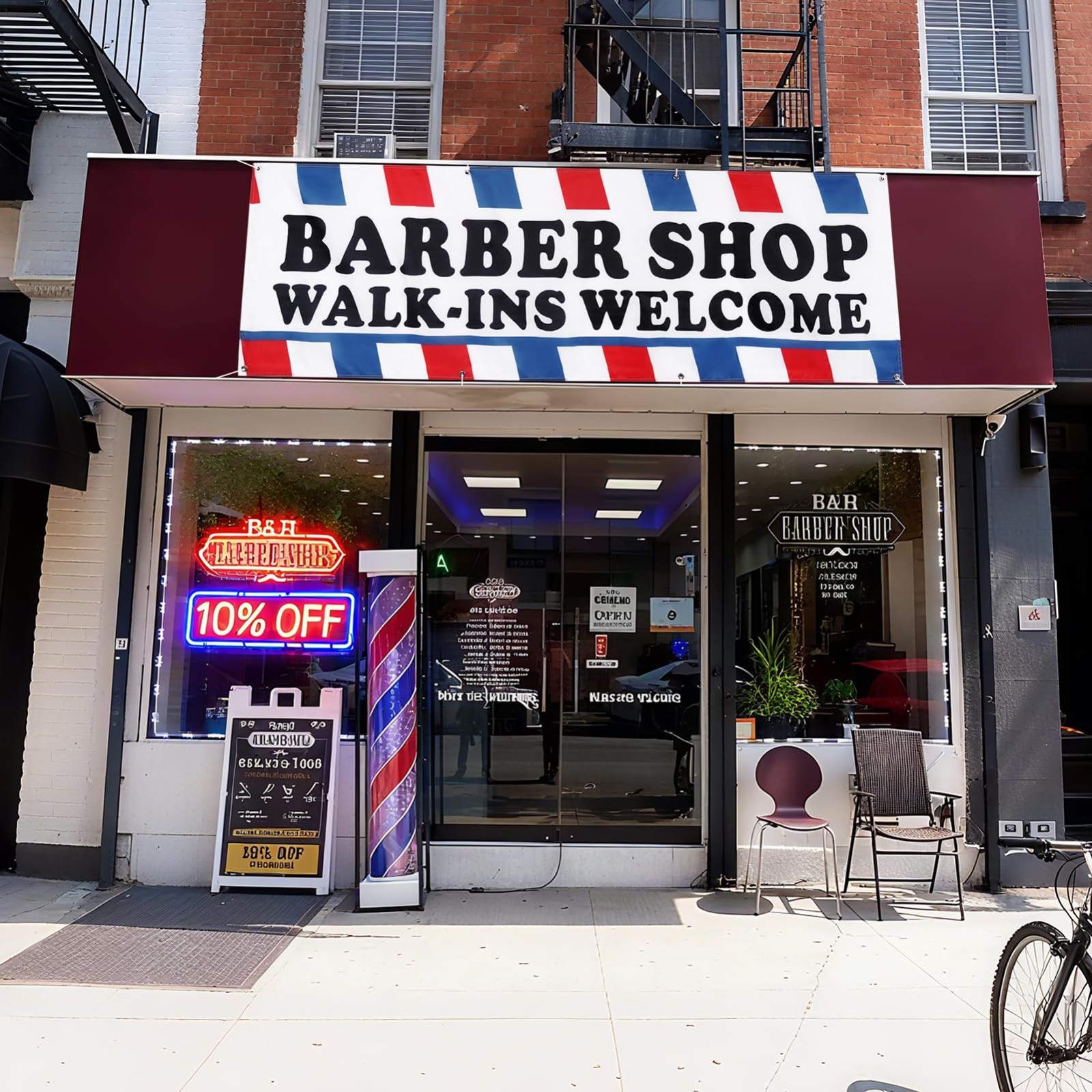 Large 2×6 ft Barber Shop Banner – Walk-Ins Welcome, Durable Polyester Sign with