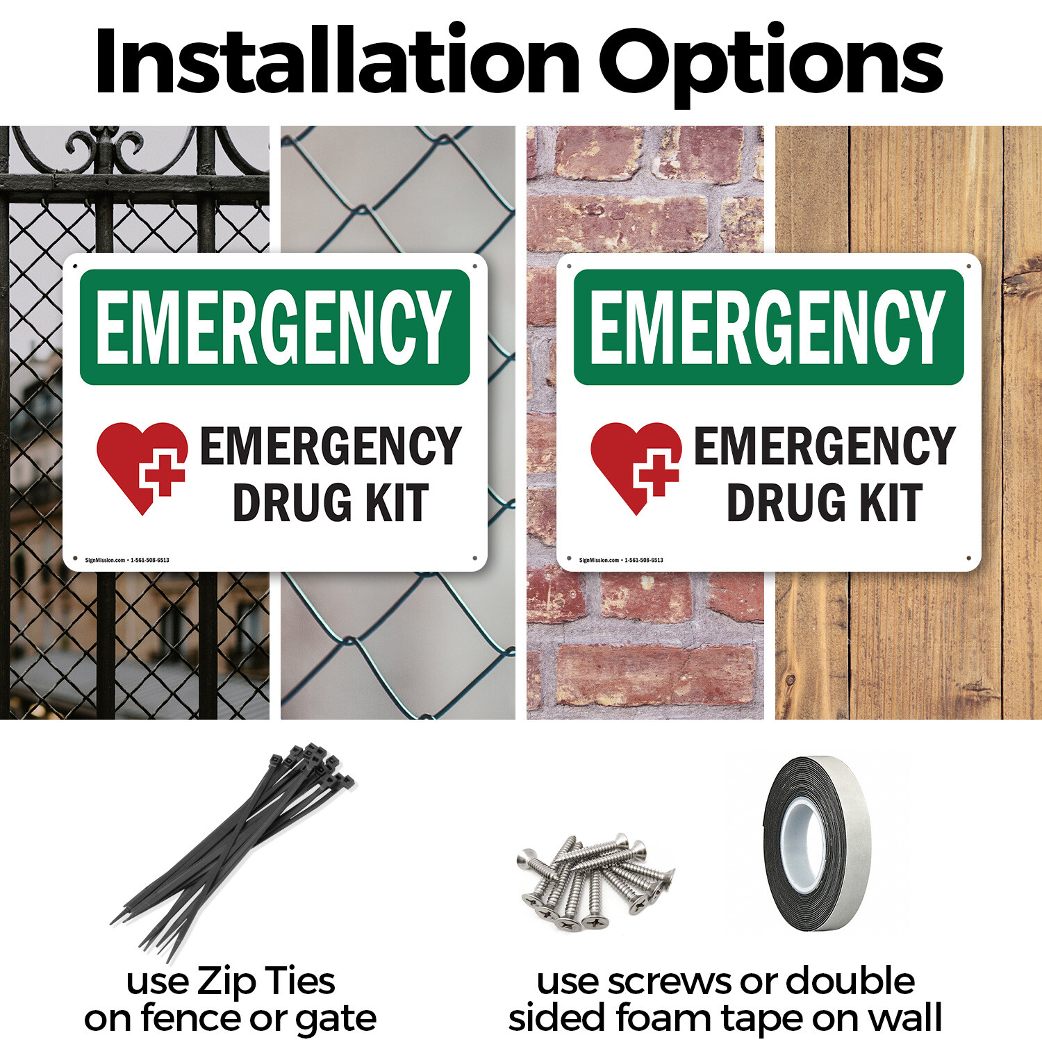 (2 Pack) Drug Kit With Symbol OSHA Emergency Sign Decal Metal Plastic