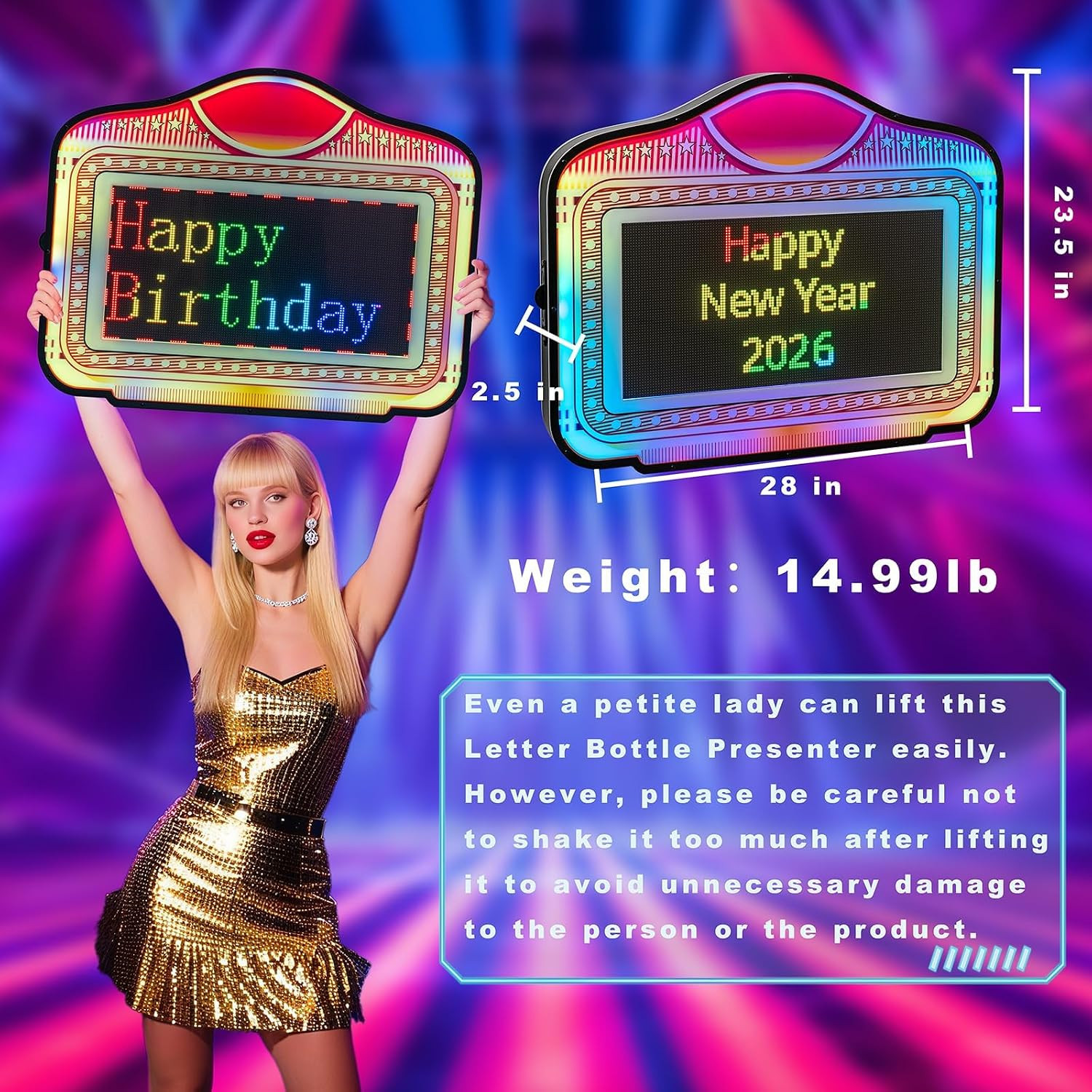 LED Bottle Presenter, Handheld Bottle Service Sign, Programmable RGB Message Lig