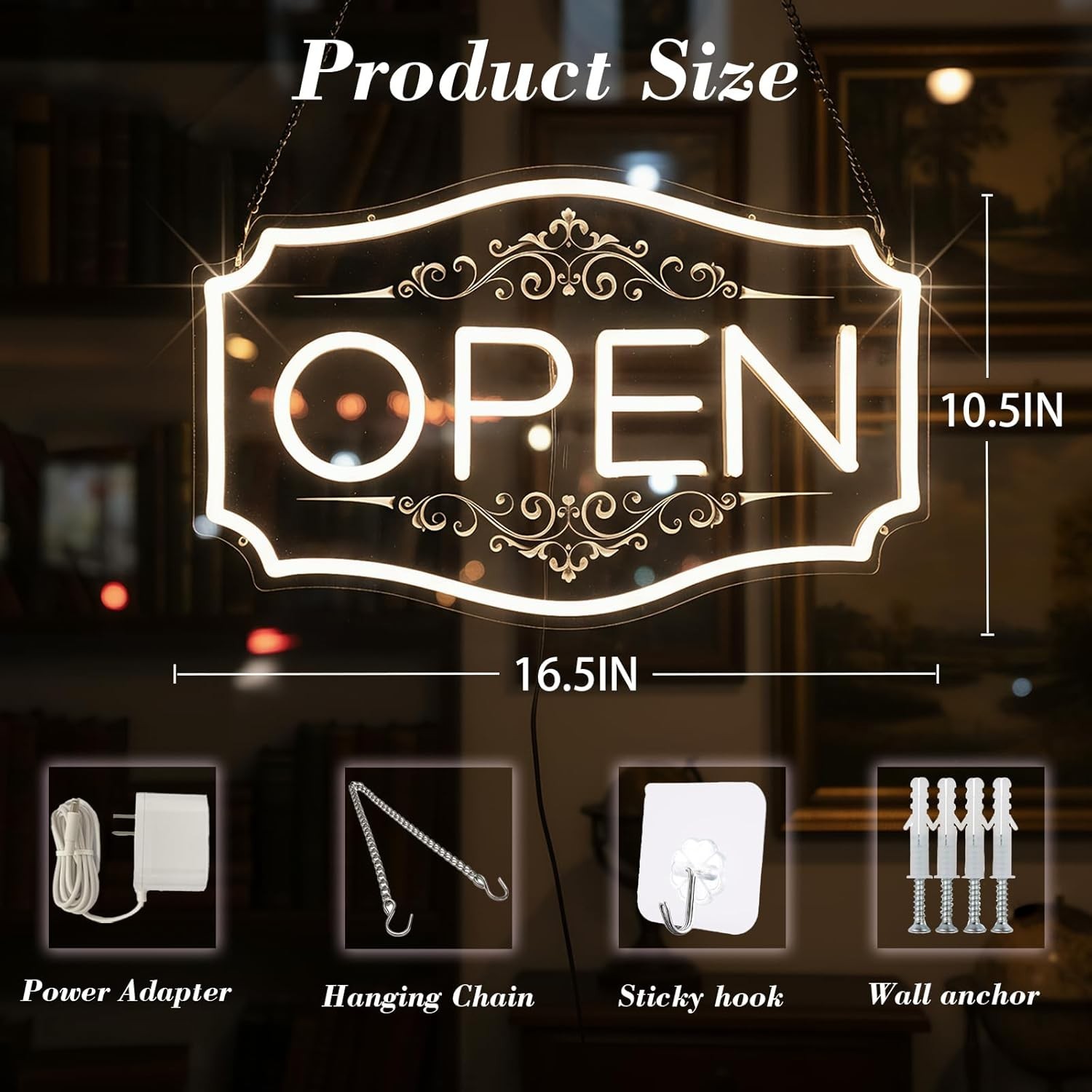 Open Sign for Business, LED Dimmable Neon Open Sign with 12V/2A Adapter, 16.5&Prime; X