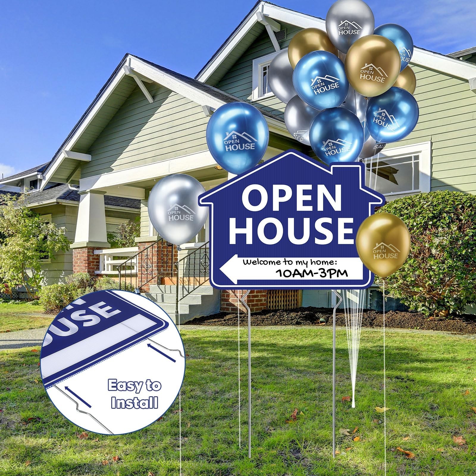 63 Pcs Open House Signs with Stakes, Double-Sided Yard Signs & Balloons, 12×16
