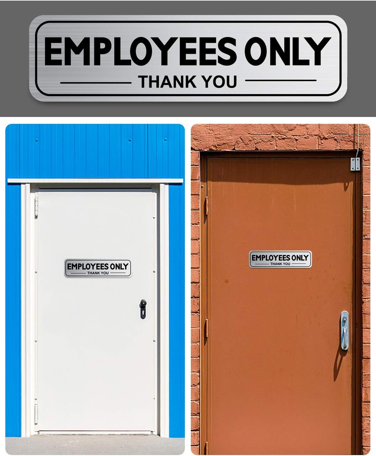 2pcs Employees Only Sign Stickers Metal like Brushed Silver 9×2.5 Back