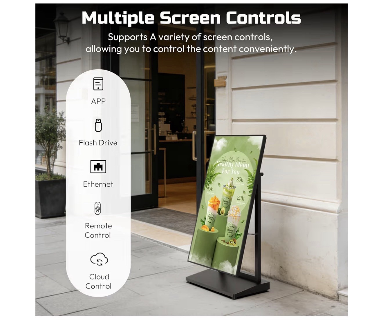 43 in LCD Digital Poster Screen Display, Floor Standing Placement Style, Black