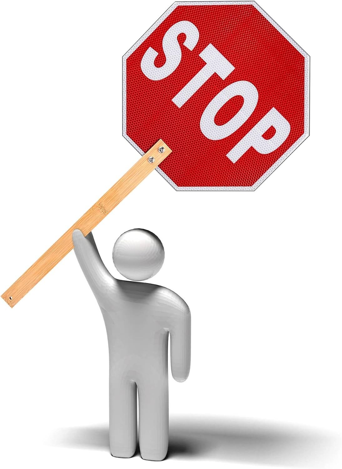 Portable Aluminum Handheld Stop Slow Sign, 13 Inch with Sturdy Bamboo Handle