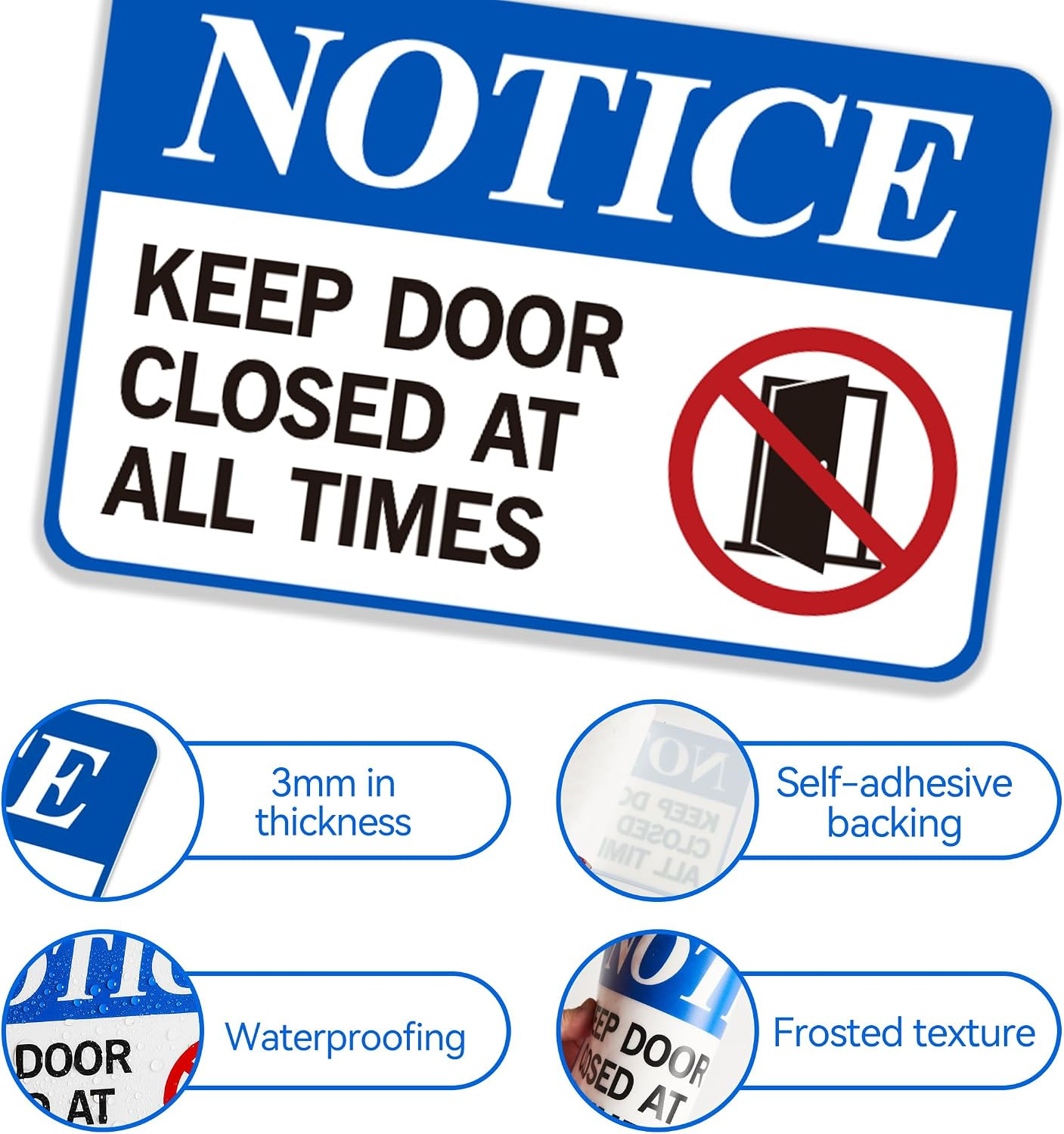 Keep Door Closed Sign，Self-Adhesive Weatherproof and Fade-Resistant Please Keep