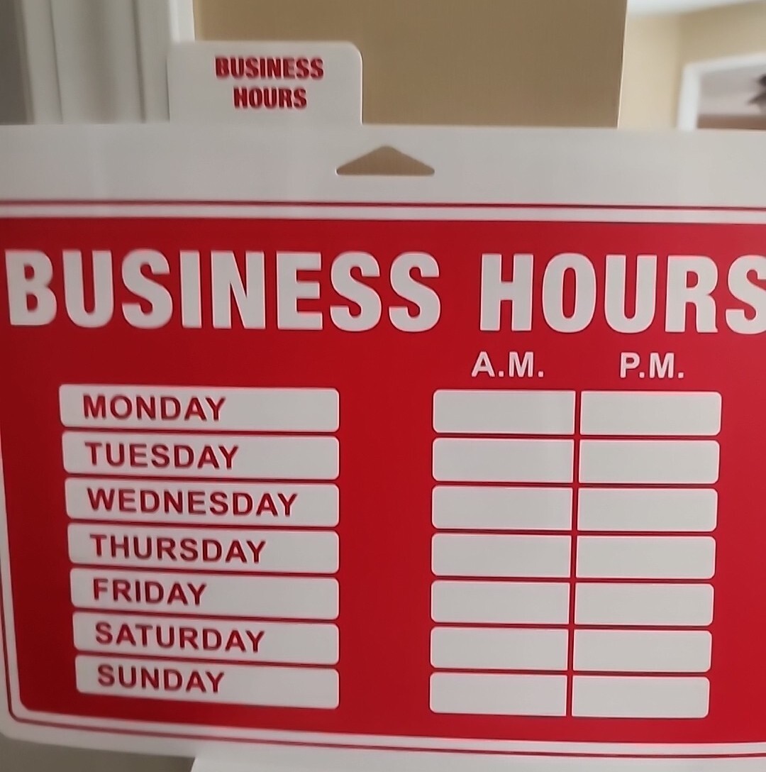 Pride Business Hours Store Window Plastic Sign Monday – Sunday AM – PM Red/White