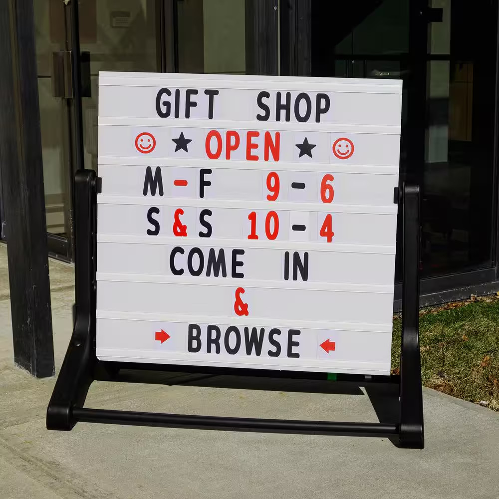 Excello 37 In. X 36 In. Swinging Message Board Sign, Black