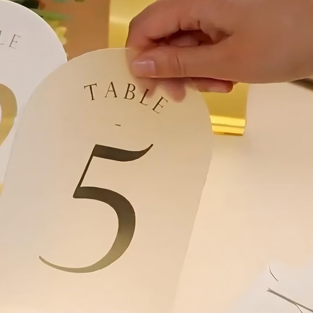 Wedding Table Numbers 115 Frosted Arch 5×7 Acrylic Gold Foil Print Holder