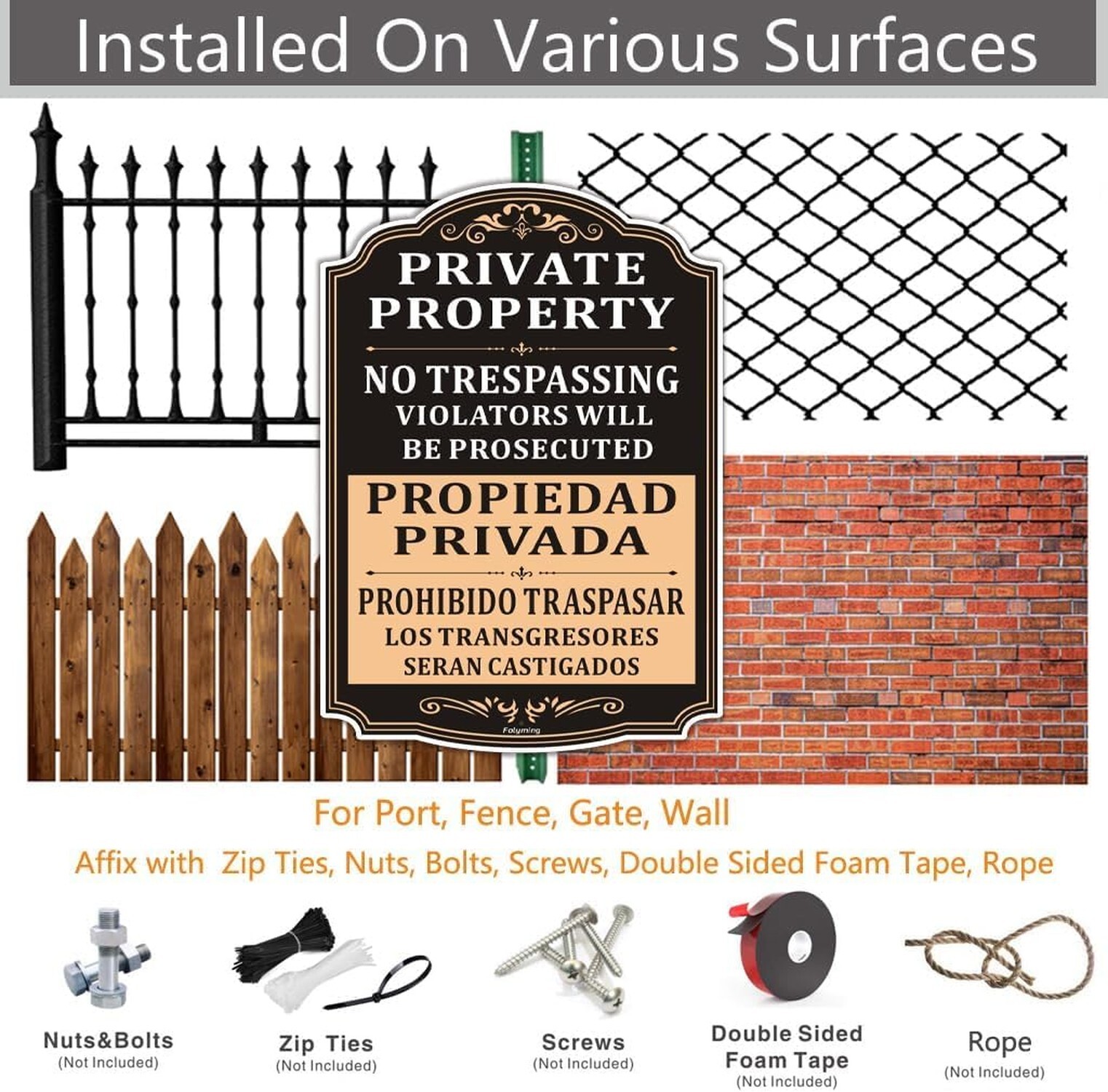 2 Pack Private Property No Trespassing Violators Will Be Prosecuted Bilingual…