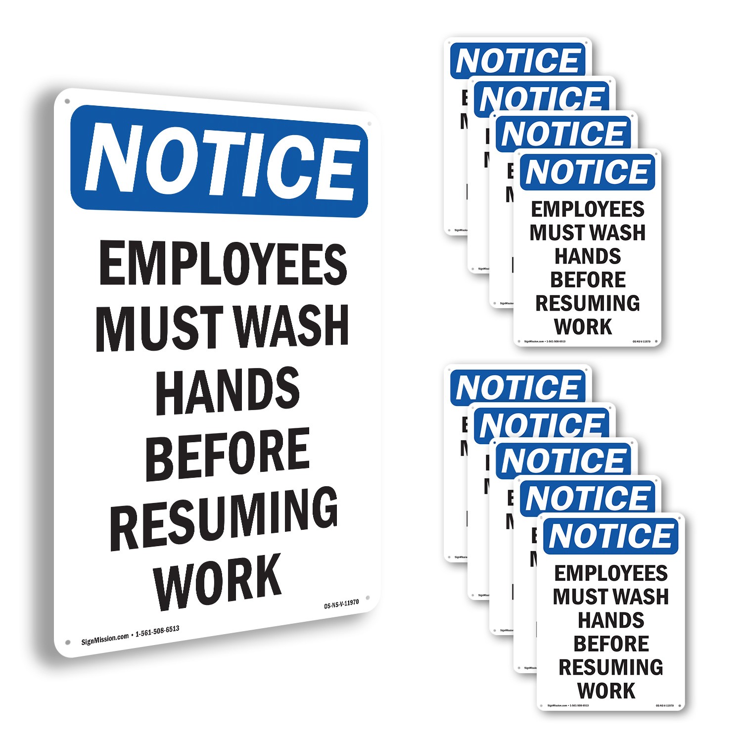Employees Must Wash Hands Before OSHA Notice Sign Metal, Decal – 5 or 10 Pack