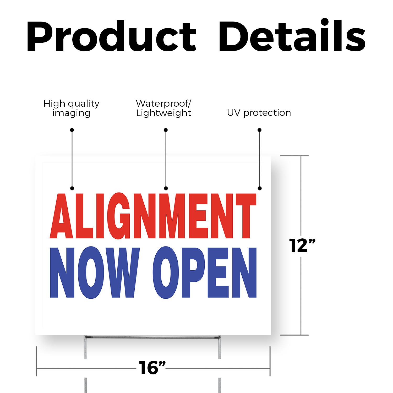 Alignment Now Open Yard Sign Auto Shops, Tire Maintenance, Open Hours