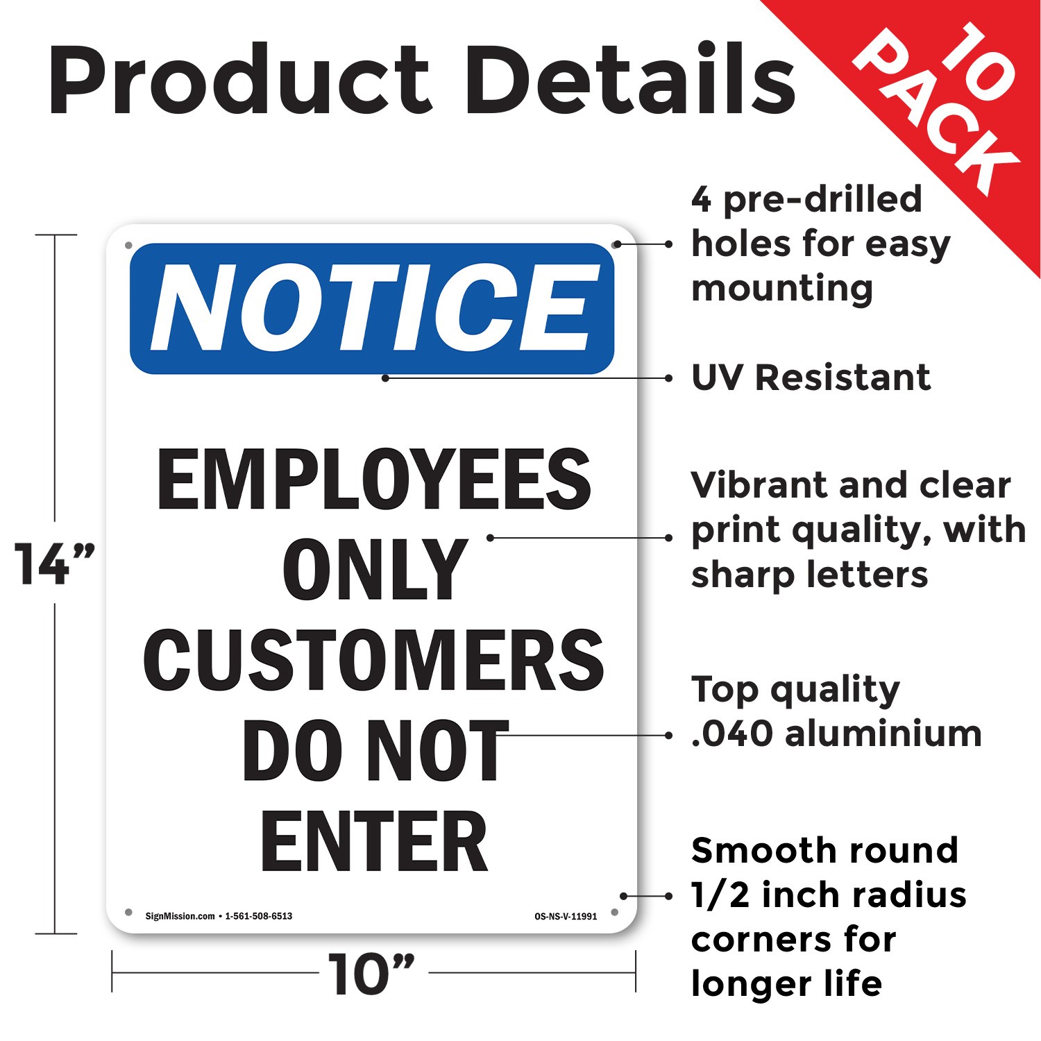 Employees Only Customers Do Not Enter OSHA Notice Sign Or Decal – 5 or 10 Pack