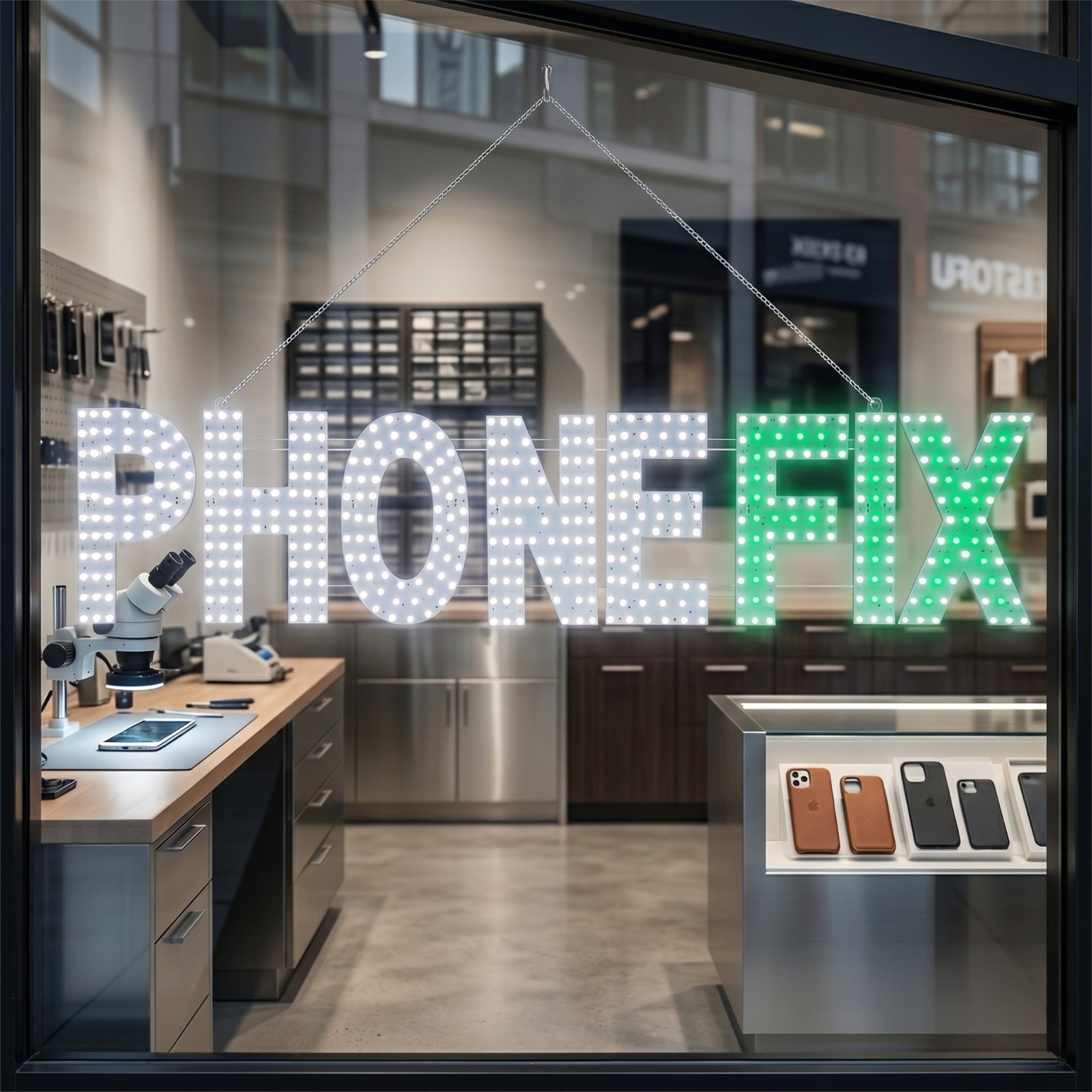 EPL Signs PHONE FIX White/Green LED Sign Business 7&Prime;x34&Prime; Remote 2G Blinking Mode