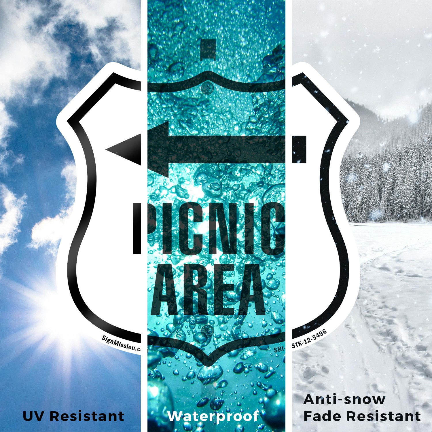 Picnic Area Left Shield Shaped Sign With Stake Crafted in the USA
