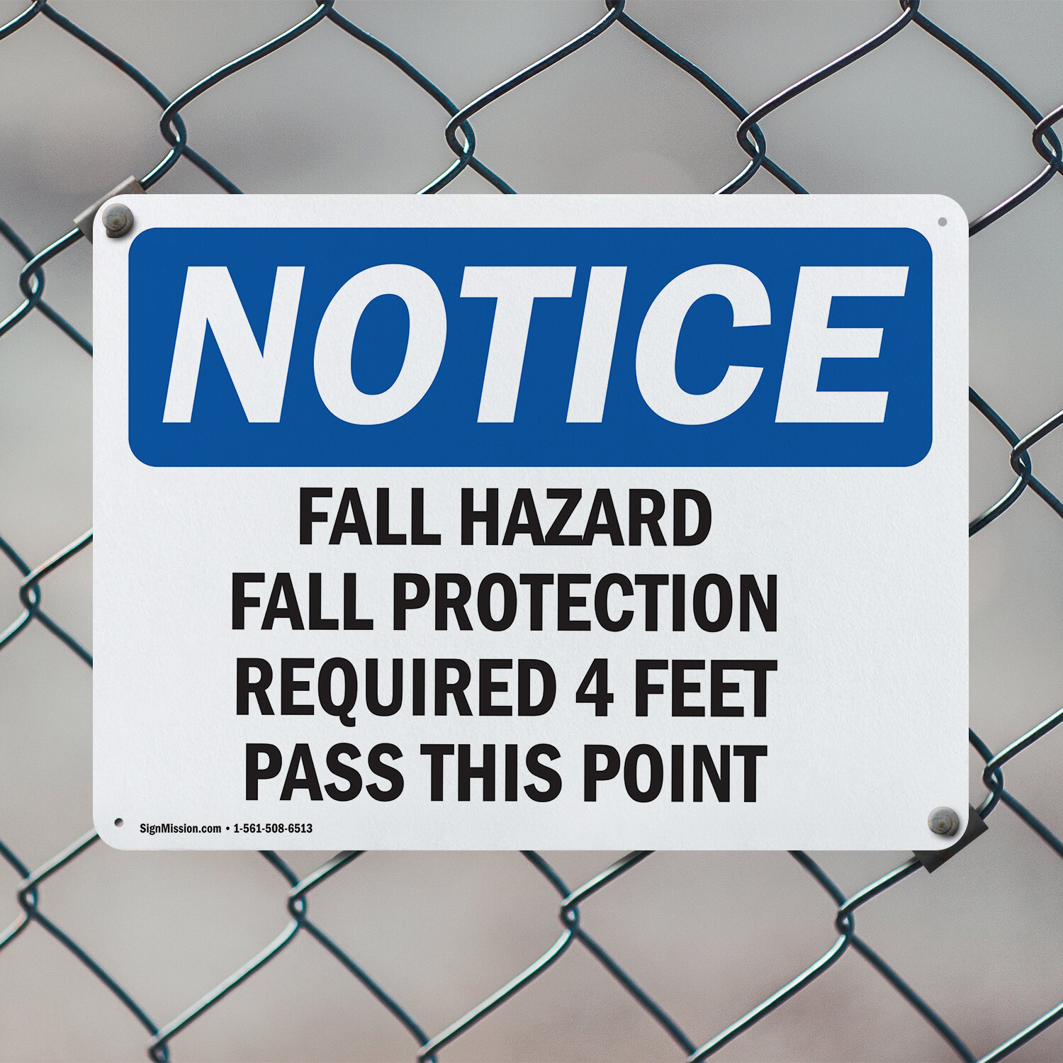 (2 Pack) Fall Hazard Fall Protection Required 4 Feet OSHA Notice Sign Decal