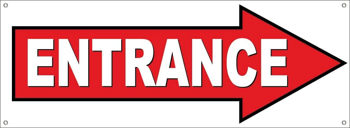 18×48 Inch ENTRANCE Vinyl Banner Sign with Grommets, RIGHT Arrow, wrb