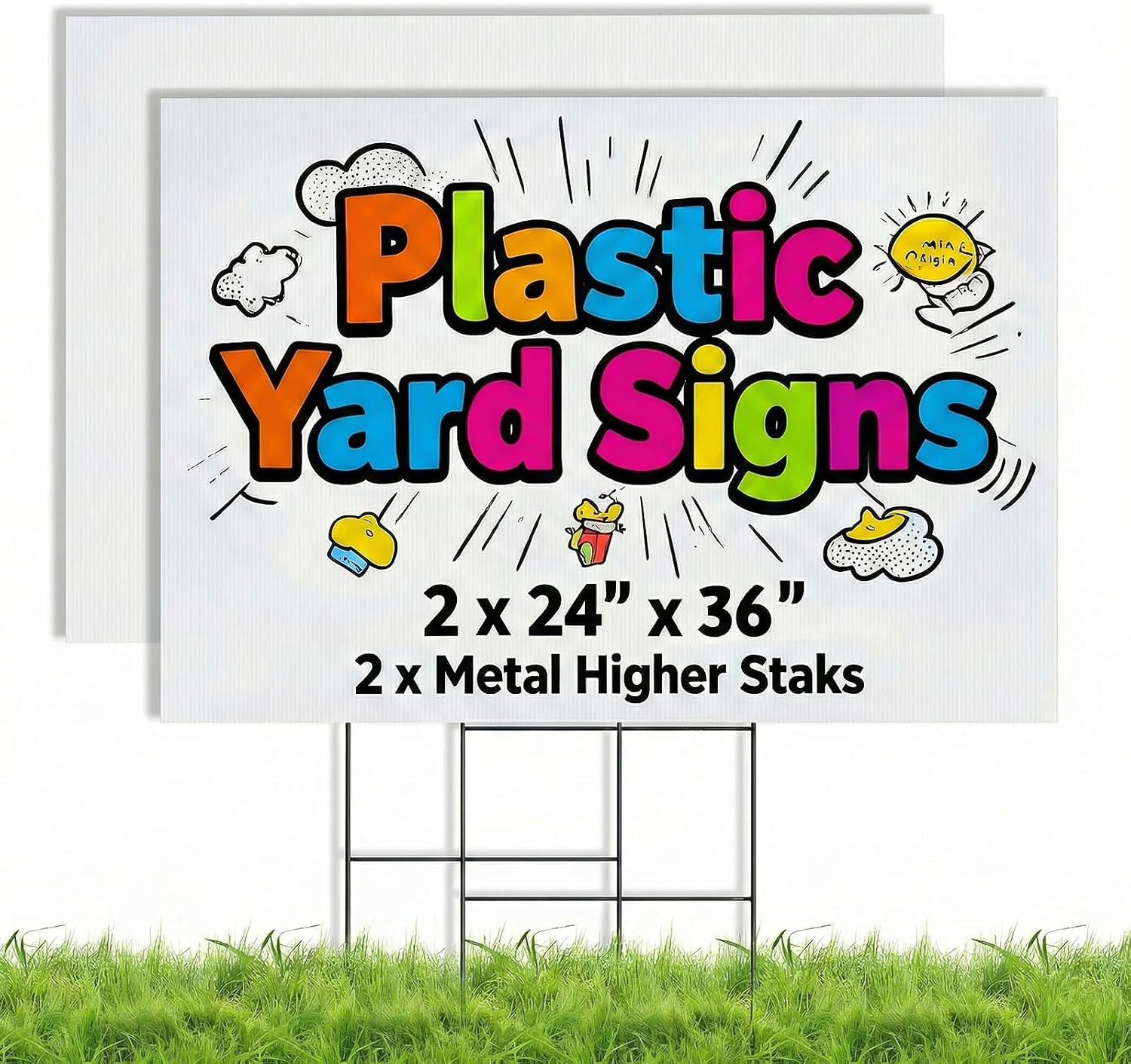 2 Pack 24 X 36 Inch Blank Yard Signs, Large Poster Board with Metal Stakes, Yard