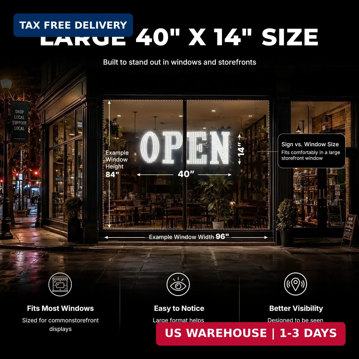40&Prime; x 14&Prime; Large LED Open Sign with Remote Control High Bright Visibility Busines