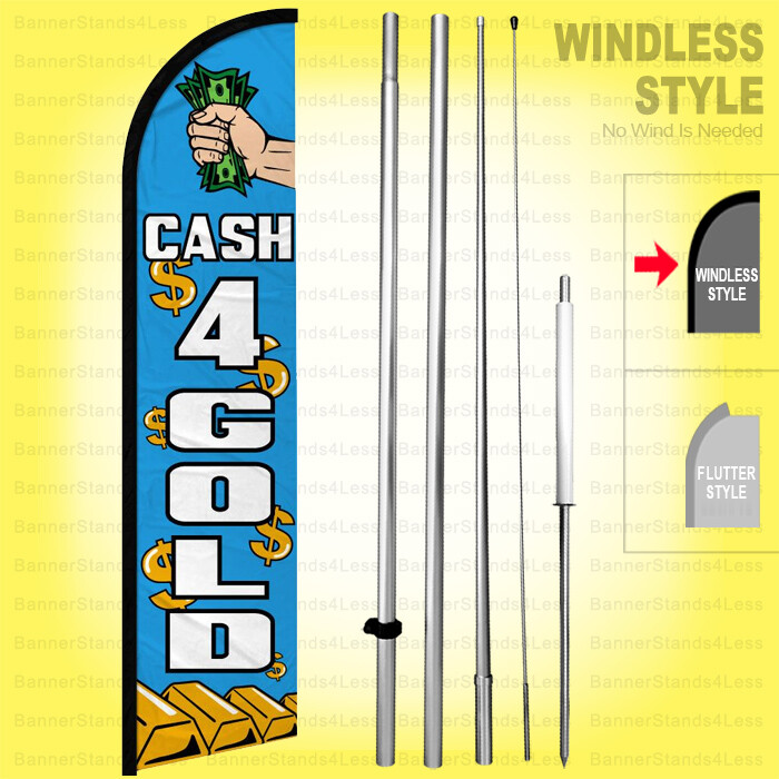 CASH 4 GOLD – Windless Swooper Flag Kit 15&prime; Feather Banner Sign bf-h