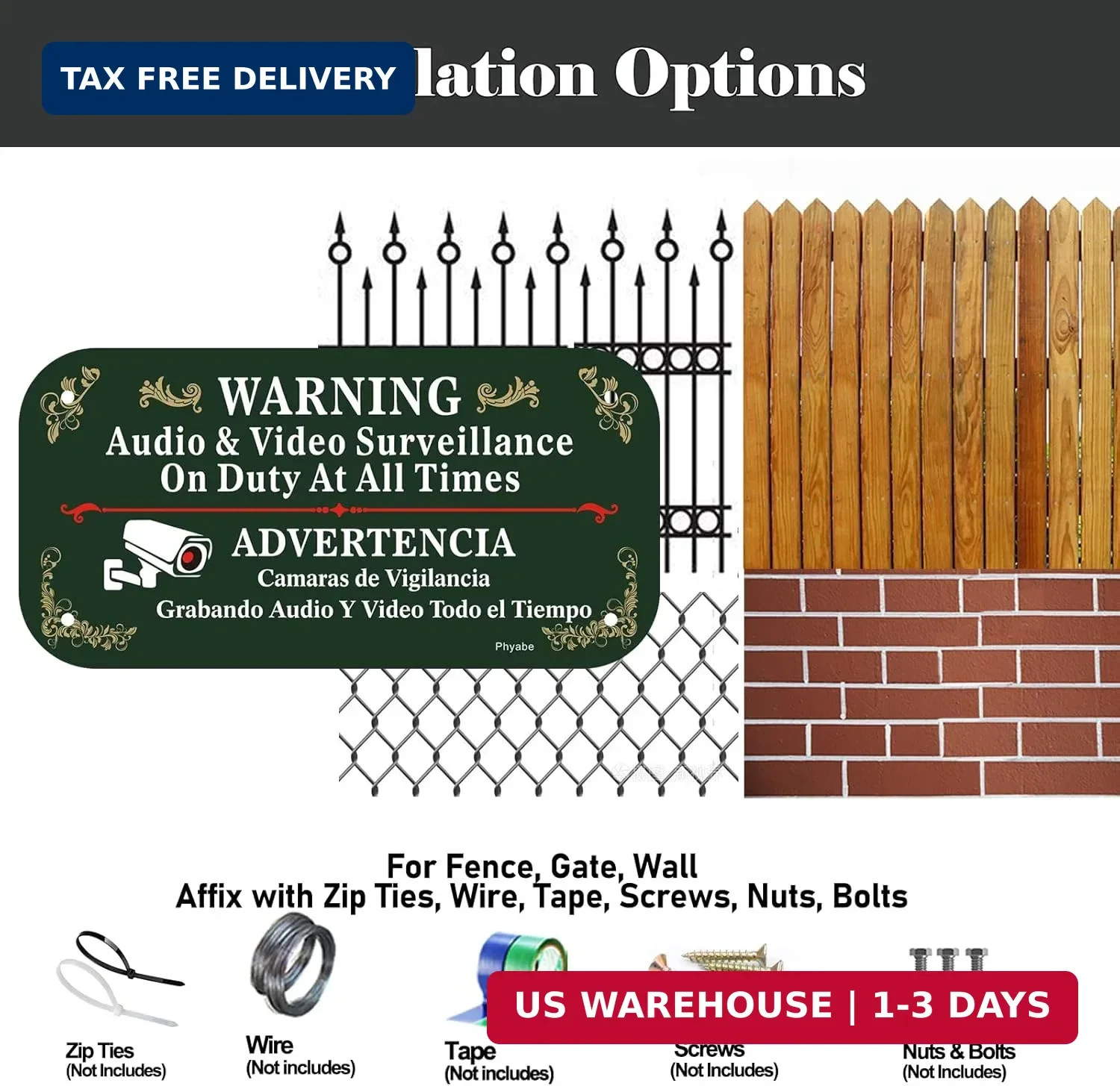 2 Pack Audio & Video Surveillance On Duty At All Times Sign, 12 x 6 inch Rust Fr