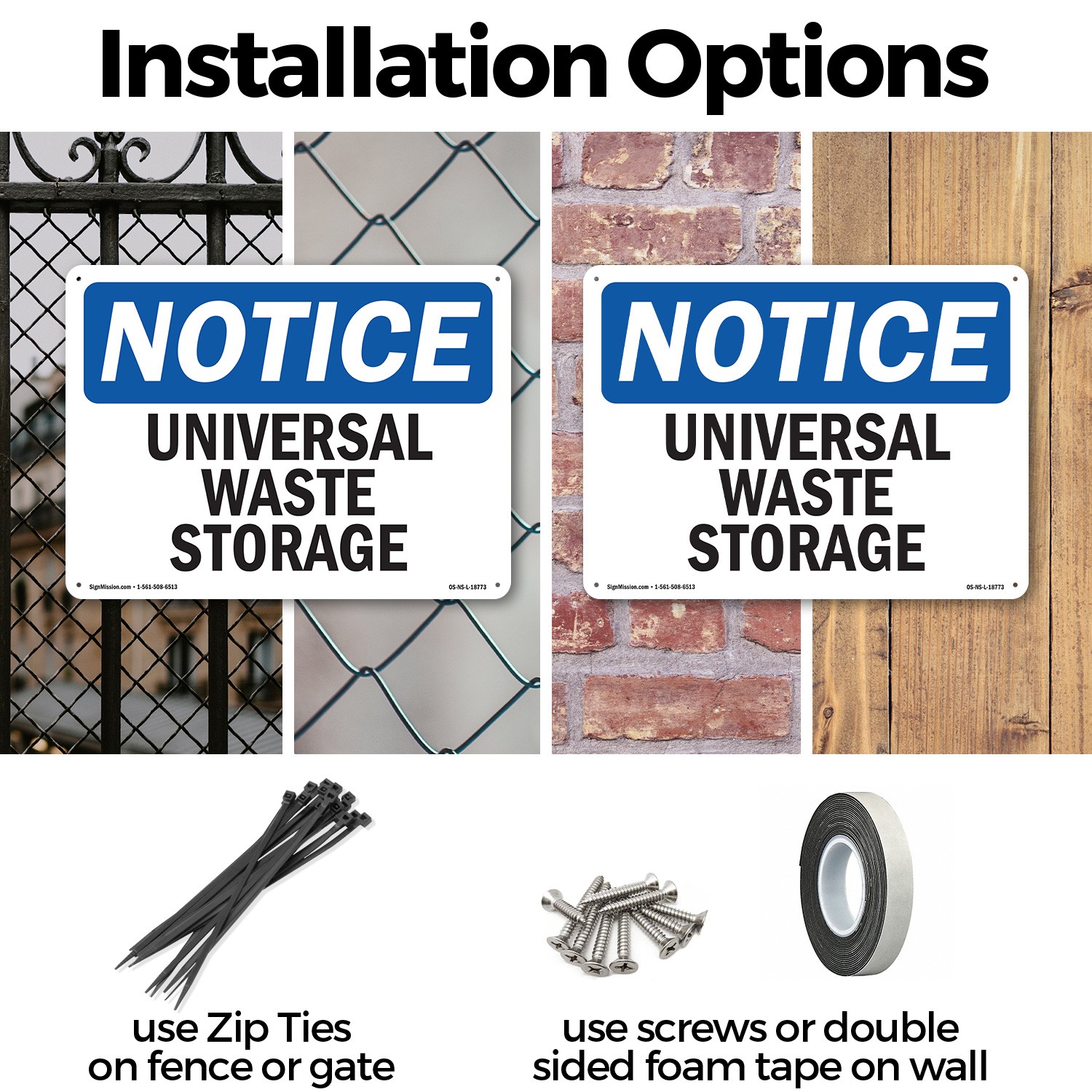 Universal Waste Storage OSHA Notice Sign Metal, Plastic, Or Decal – 5 or 10 Pack