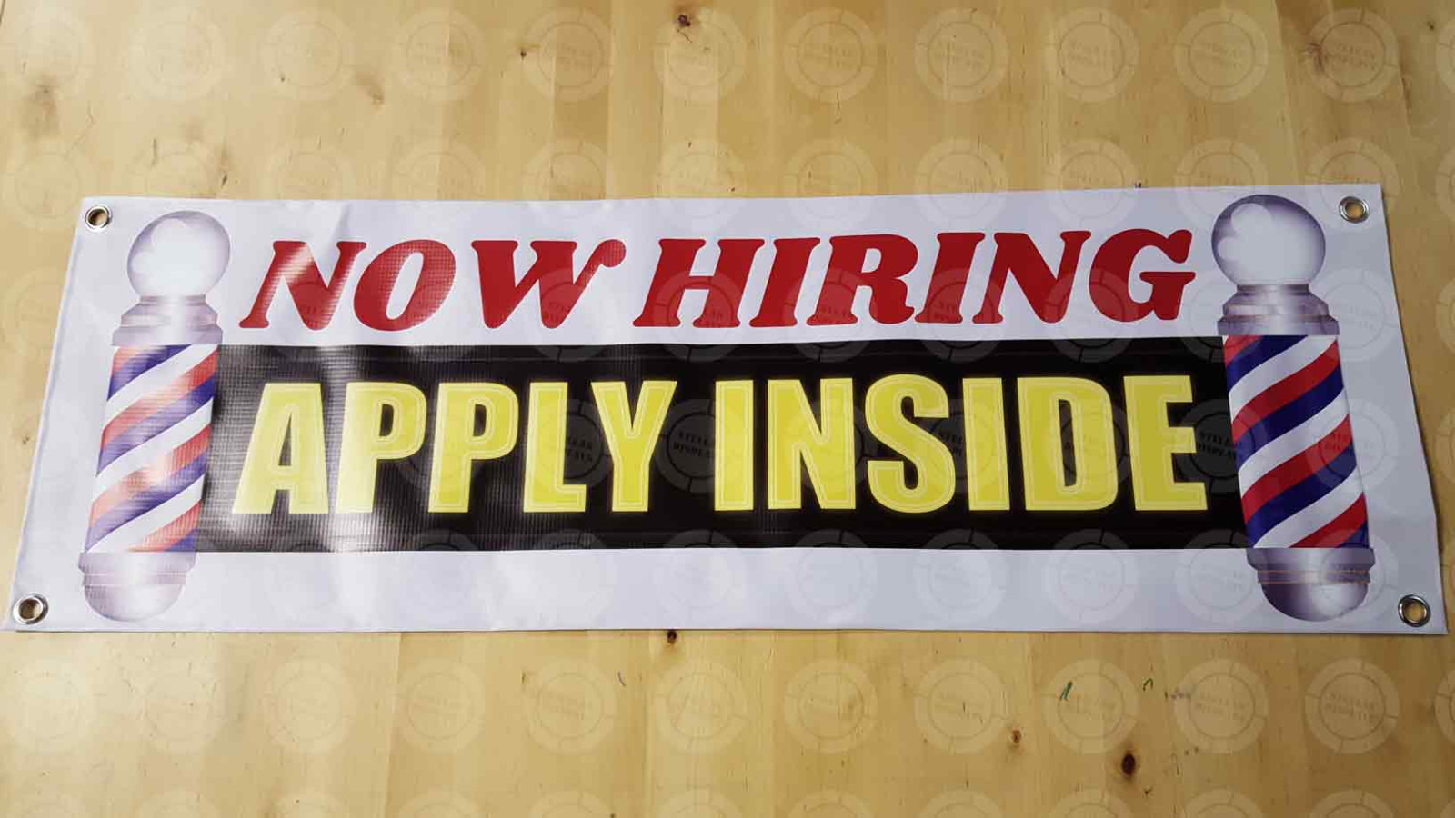 YES WE&rsquo;RE OPEN Banner Barbershop On Duty Sign Hiring Display Barber Pole Cheap